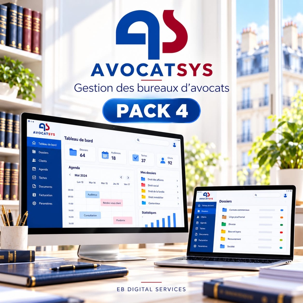 Application Réseau De Gestion Des Bureaux Des Avocats "AVOCATSYS" PACK3 (copie)